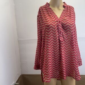 Tacera Blouse‎ Size L Top Shirt Tunic Womens Red  3/4 Sleeve Lightweight Used